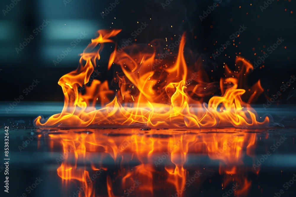 Obraz premium Flames burning table black background