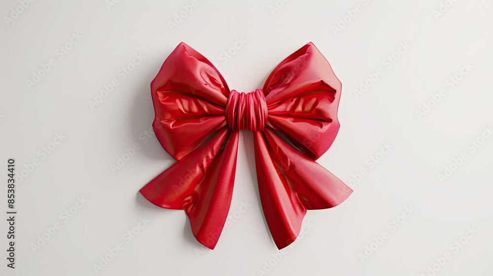 Red bow, realistic style, on a white background, front view, no shadow. The red ribbon is symmetrical, has a smooth surface with soft lighting, which creates a festive atmosphere. Red bow, realistic style, on a white background, front view, no shadow. The red ribbon is symmetrical, has a smooth surface with soft lighting, which creates a festive atmosphere.