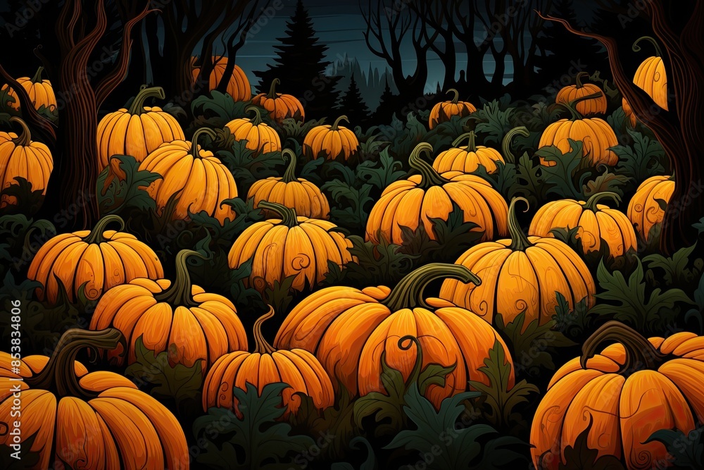 Golden Pumpkins in a Mysterious Forest Golden Pumpkins in a Mysterious Forest