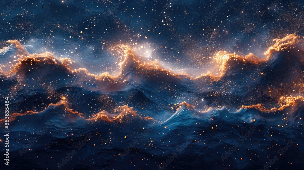 Abstract cosmic waves with golden light Abstract cosmic waves with golden light