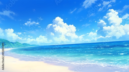 Summer Beach Japanese Anime Style Poster Wallpaper © Terry A.I. Gallery