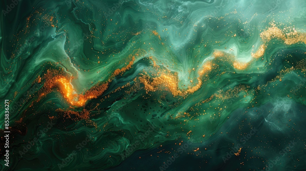 Abstract green waves with golden light Abstract green waves with golden light