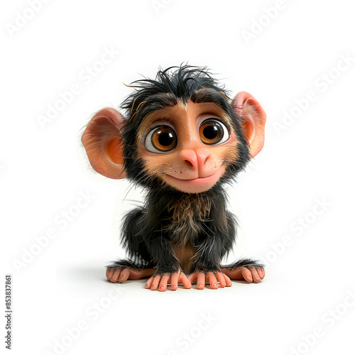 Cute Cartoon Baby Chimpanzee Sitting On White Background