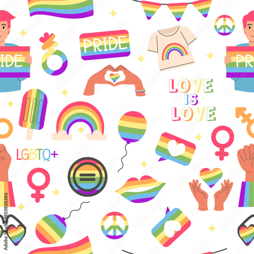 Seamless pattern Lgbt elements collection pride month Seamless pattern Lgbt elements collection pride month