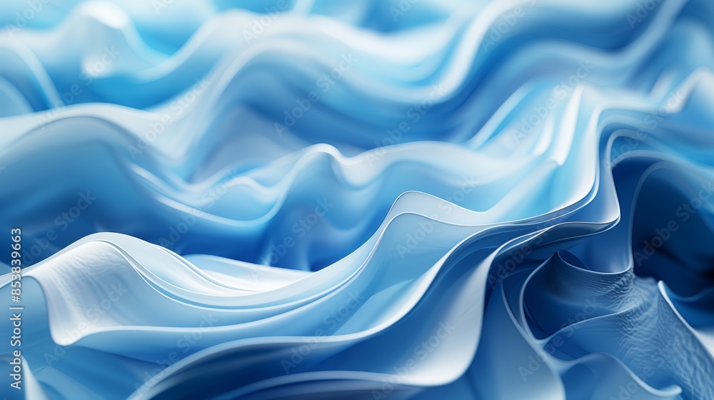 Obraz premium 3D render of an abstract blue and white background with flowing organic shapes, an elegant and fluid design, with highly detailed, smooth curves in high resolution with photorealistic