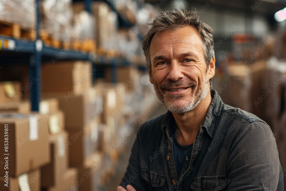 Man amidst boxes in warehouse Man amidst boxes in warehouse