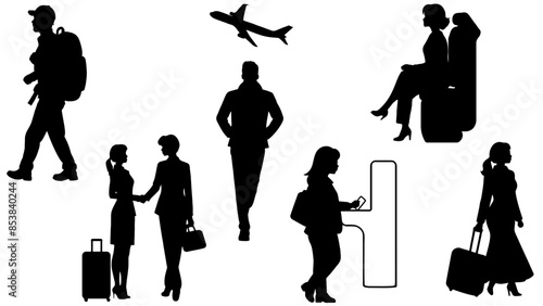 Stylish silhouette set of travelling
