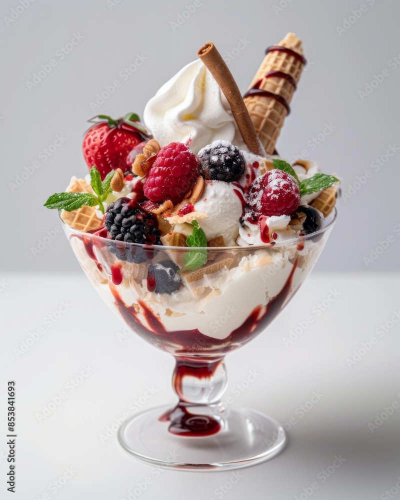 Rustic Ice Cream Sundae Delicacy: Vibrant Colors illustration, Food Blogger Instagram Posts, Wallpaper, banner design, brochure, web, advertising,