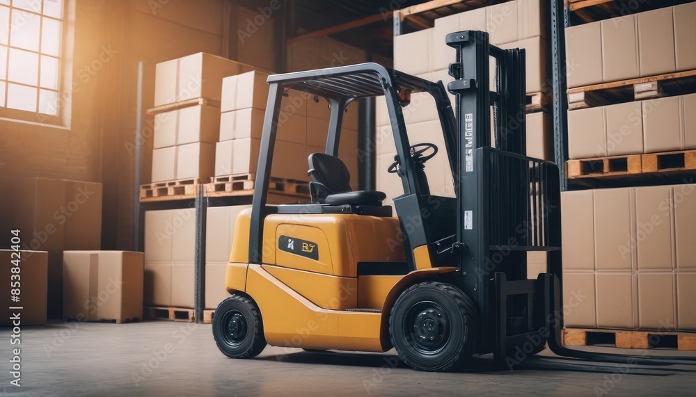 custom made wallpaper toronto digitalYellow forklift in a large warehouse with rows of stacked boxes, exemplifying industrial efficiency and logistics