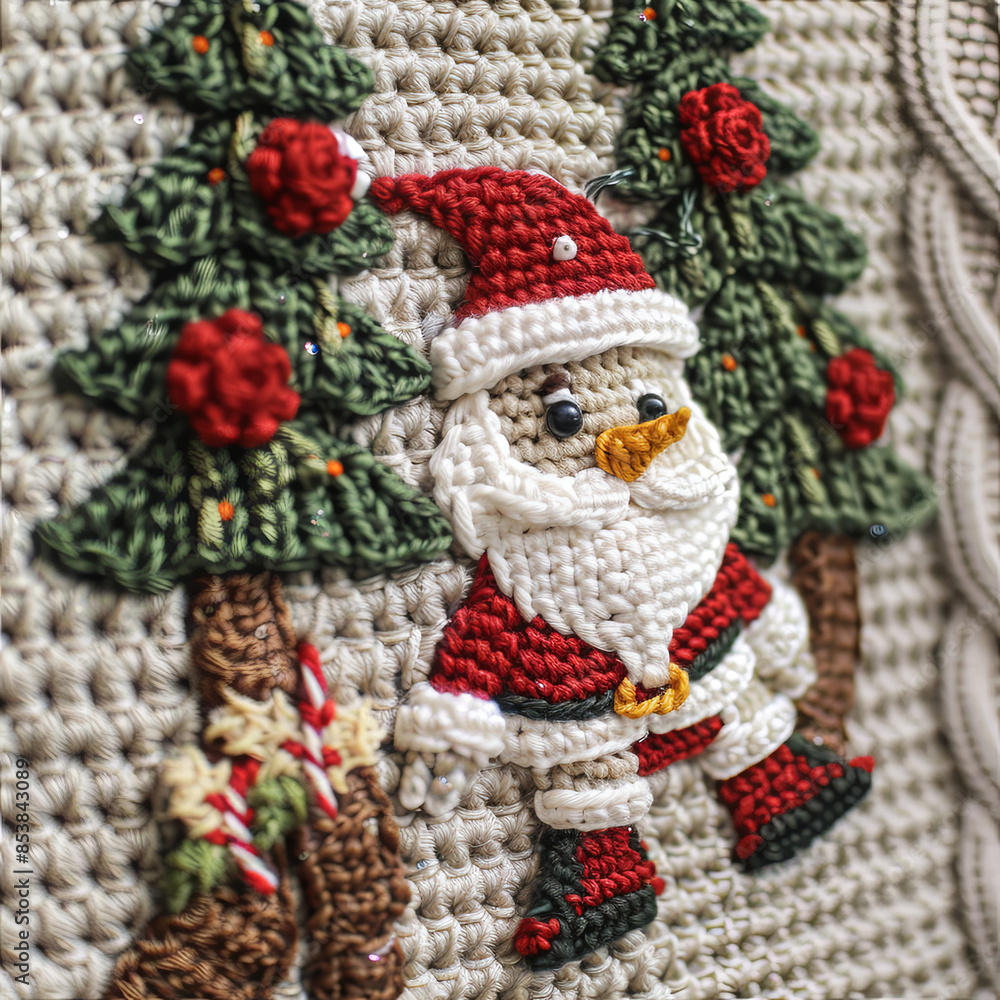 Fototapeta premium Christmas themed crochet craft knit design, macro, close up