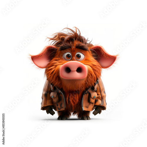 Animated Pig Character Wearing a Brown Jacket on a White Background