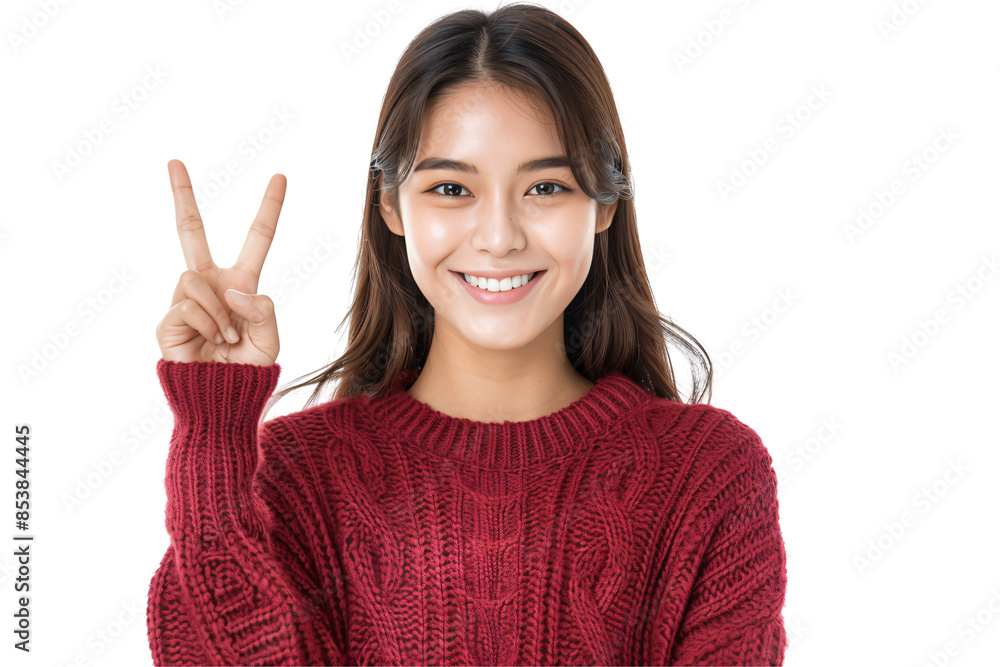 Woman with a Peace Sign and Smile Full Body Die Cut PNG Style Isolated on White and Transparent Background Woman with a Peace Sign and Smile Full Body Die Cut PNG Style Isolated on White and Transparent Background
