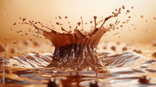 Close-up of chocolate splash on brown background photo