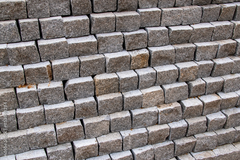 Paving slabs stacked in a row, closeup of photo Paving slabs stacked in a row, closeup of photo