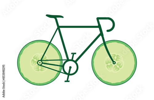 Vector blue image of road bike with cucumber instead of rounds. Isolated on white background.