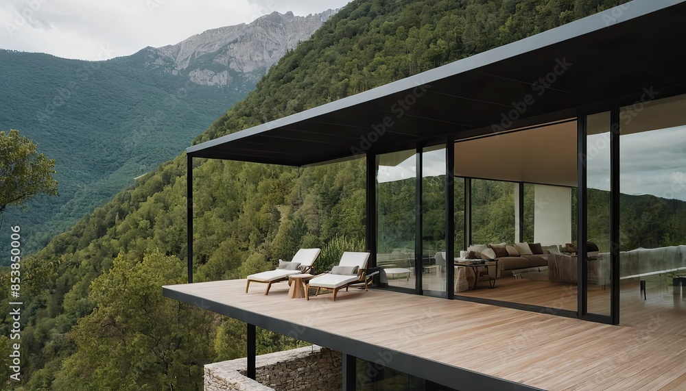 Stylish new country house in nature eco villa hotel modern exterior design in the mountains
Stylish new country house in nature eco villa hotel modern exterior design in the mountains