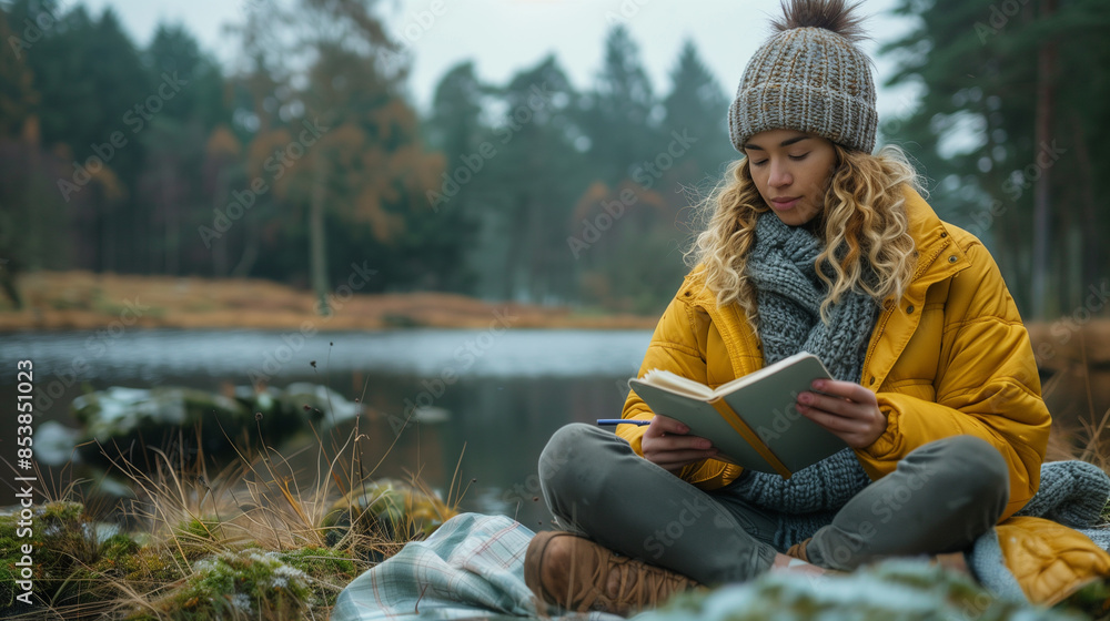 Fototapeta premium Person journaling in a peaceful setting.
