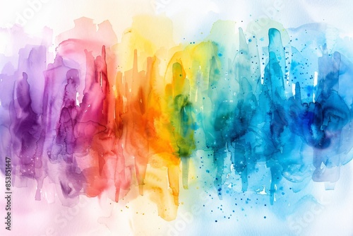 Rainbow watercolors on white background photo