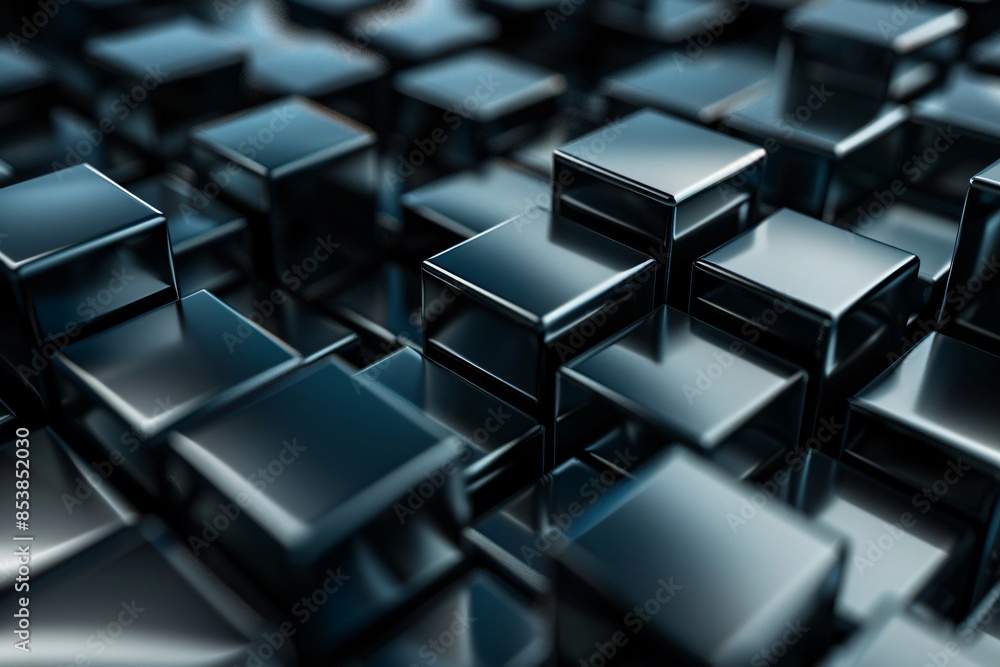 Close-up black cubes in room Close-up black cubes in room