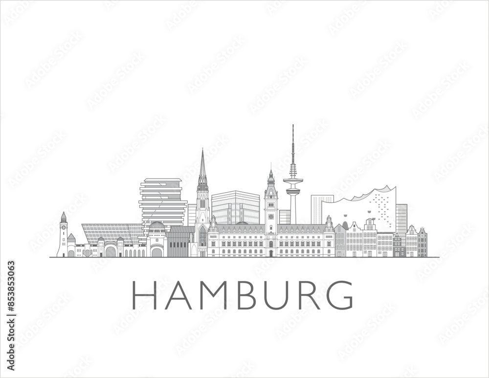 Hamburg, Germany City cityscape illustration skyline drawing