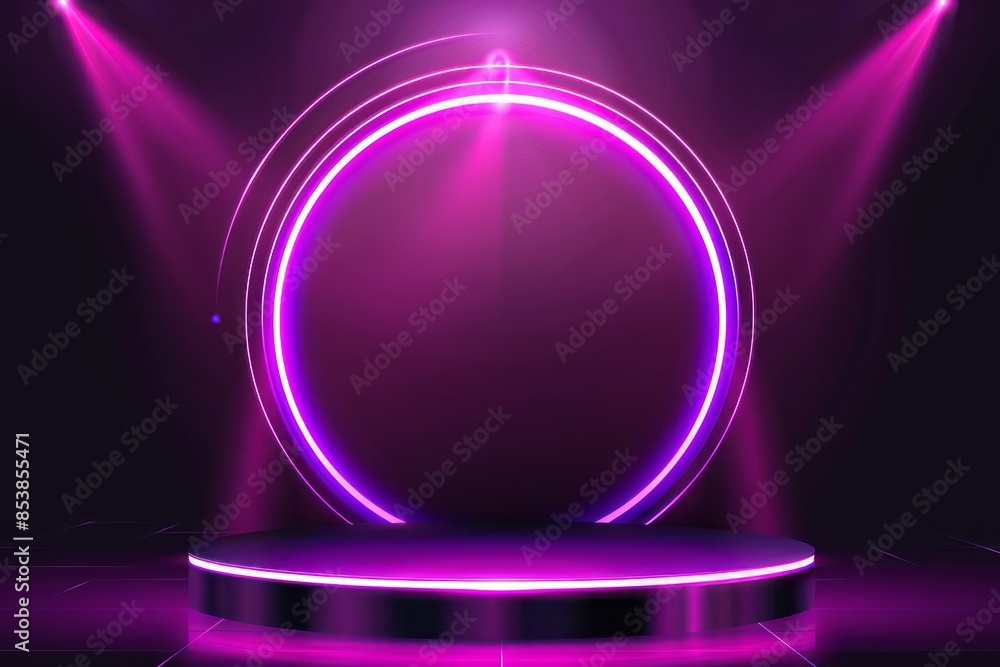 Purple glowing light background with podium for product presentation Purple glowing light background with podium for product presentation