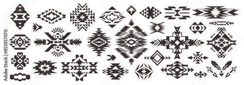 Set of Aztec decorative elements. Ethnic geometric symbols. Boho style.