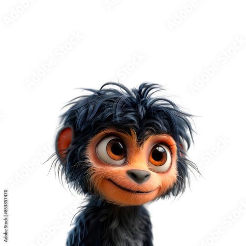 Animated Black And Orange Furry Monkey Character Looking Up