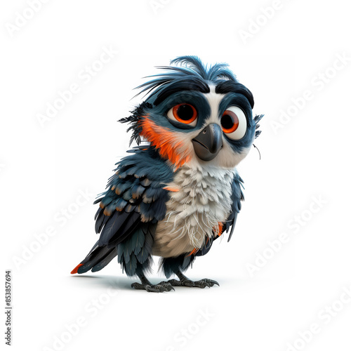 Animated Bird Character With Large Eyes and Ruffled Feathers