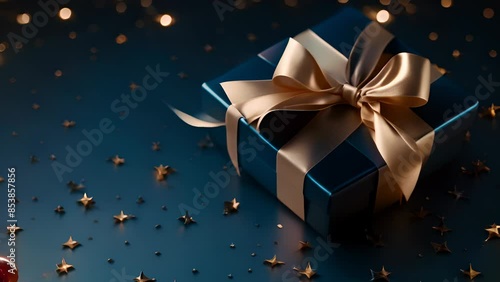 Wallpaper Mural Elegant Dark Blue Gift Box with Gold Ribbon for Special Occasions Torontodigital.ca