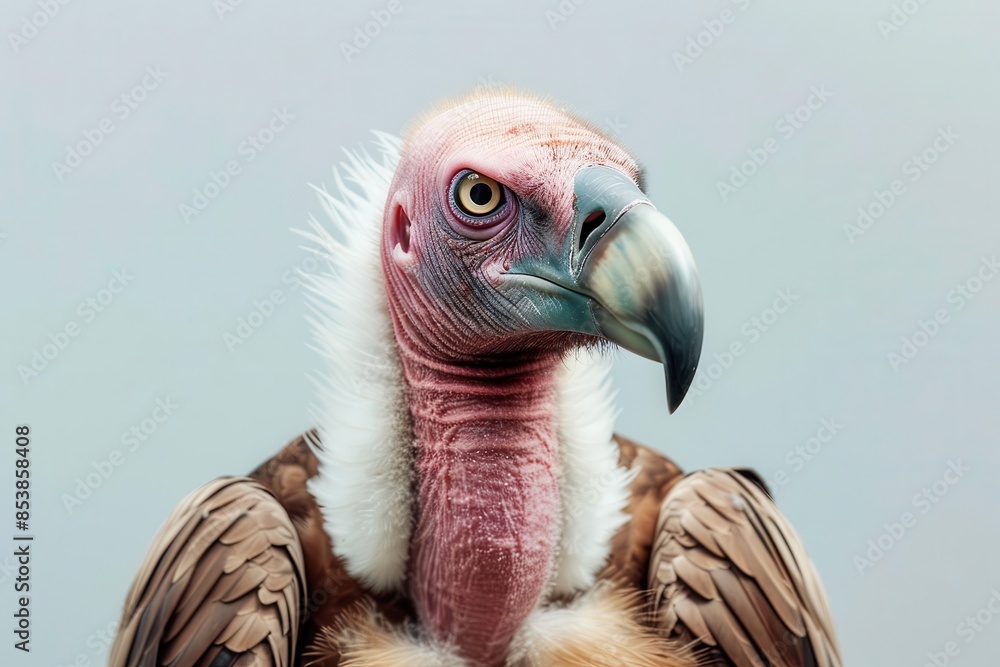 closeup portrait of vulture with awed facial expression against plain background wildlife photography closeup portrait of vulture with awed facial expression against plain background wildlife photography