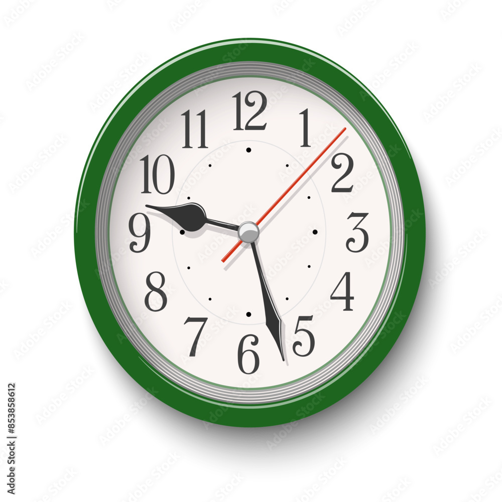 Vector elegant green oval wall clock isolated on white background Vector elegant green oval wall clock isolated on white background