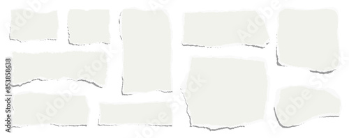Elongated horizontal set of torn pieces of paper isolated on a white background. Paper collage. Vector illustration.