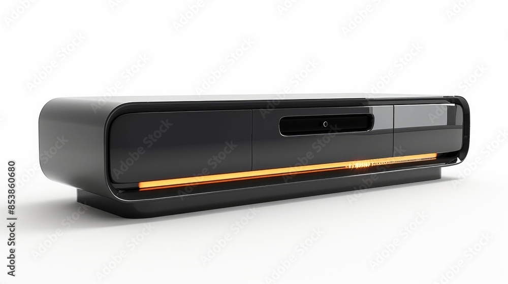 A black entertainment center with a yellow strip on the side A black entertainment center with a yellow strip on the side