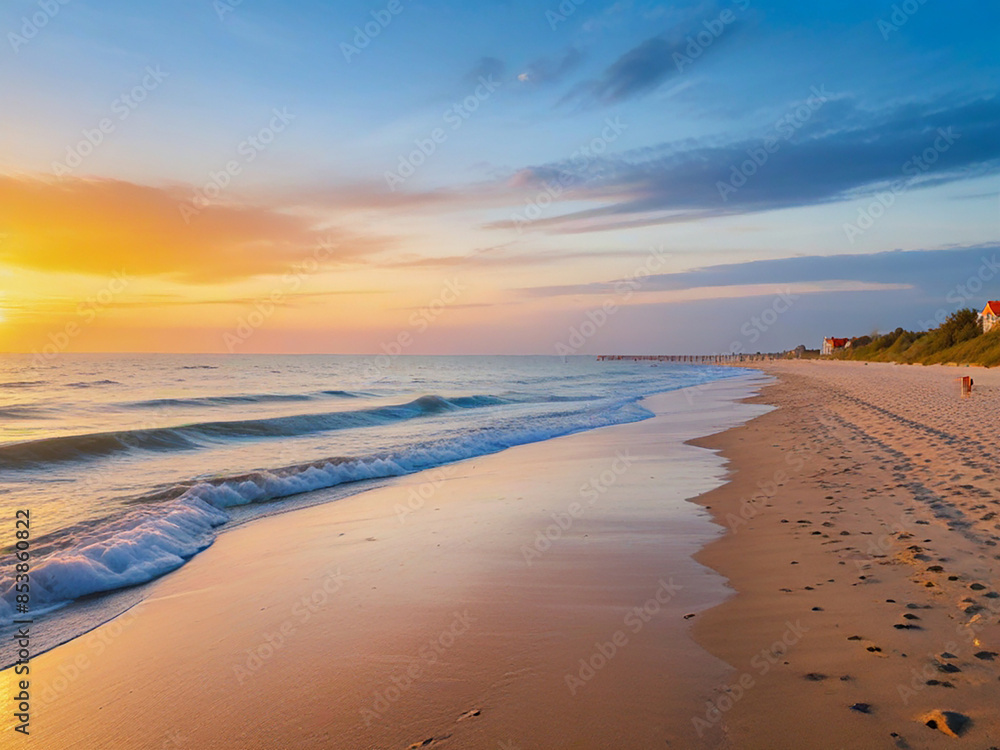 Beautiful Baltic Sea beach at sunset in Gdansk, Poland Beautiful Baltic Sea beach at sunset in Gdansk, Poland