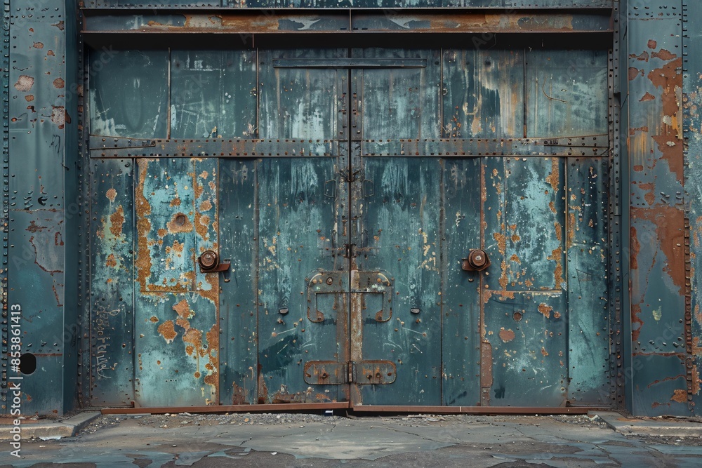 Old door with rusty metal frame and handle Old door with rusty metal frame and handle