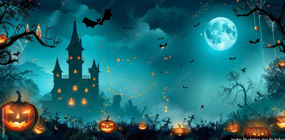A modern mystical illustration using a full moon background and silhouettes of evil characters. Halloween party graphics. A modern mystical illustration using a full moon background and silhouettes of evil characters. Halloween party graphics.