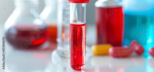 Close-up of a red vital fluid test tube with a pale red sample, symbolizing anemia