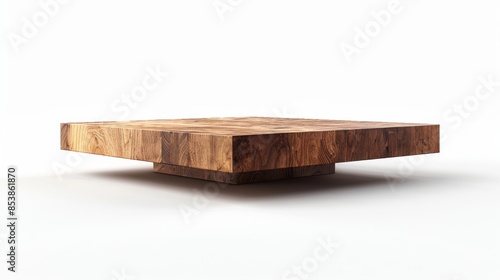 A wooden table with a square top and a round base photo