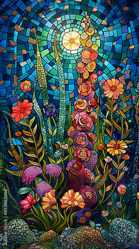 Beautiful stained glass art featuring vibrant flowers against a starry night sky background, showcasing intricate designs and vivid colors.
Beautiful stained glass art featuring vibrant flowers against a starry night sky background, showcasing intricate designs and vivid colors.