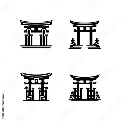 japanese torii gate icon - black on white background (artwork 2)