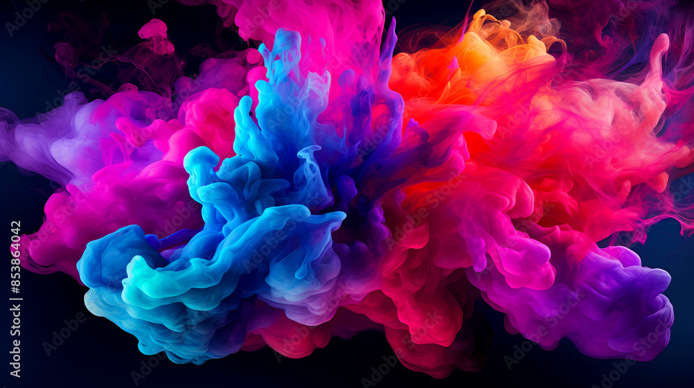Obraz premium Colorful abstract smoke in shades of blue, pink, orange and purple against a dark background