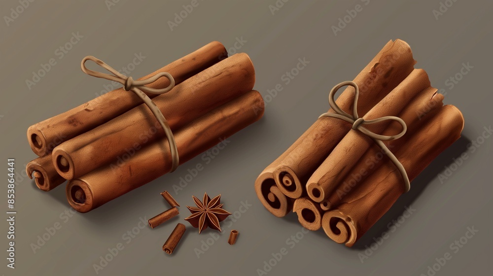 Cinnamon sticks on a grey background. Cinnamon spice. Ceylon cinnamon Cinnamon sticks on a grey background. Cinnamon spice. Ceylon cinnamon