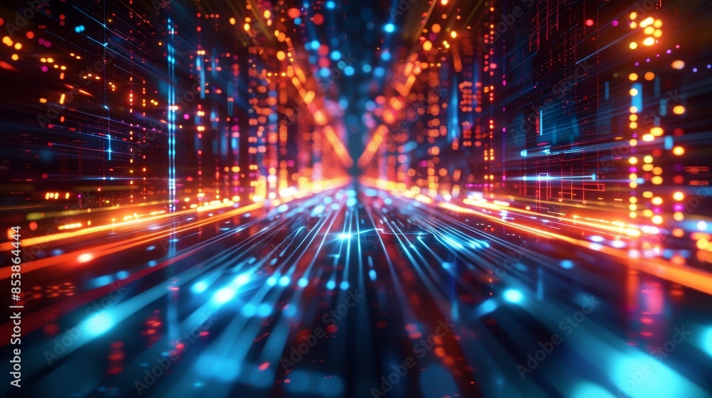 A bright, colorful, and abstract image of a city street with a lot of lights A bright, colorful, and abstract image of a city street with a lot of lights