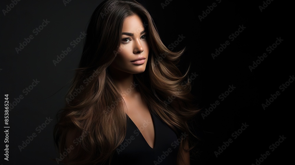 Brown-Haired Woman Posing Against Dark Background Brown-Haired Woman Posing Against Dark Background