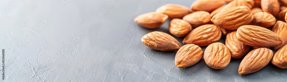 Heap of fresh almonds on textured grey background. Ready for cooking or snacking. Rich in nutrients, ideal for healthy eating and diet plans. Heap of fresh almonds on textured grey background. Ready for cooking or snacking. Rich in nutrients, ideal for healthy eating and diet plans.