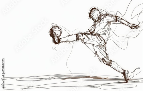 Modern illustration of a man shooting a football in one line