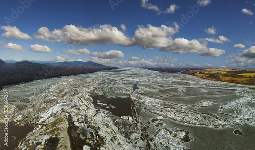 Aerial photography of the Ussuri River, Raohe River, Kaijiang River, and flowing ice photo