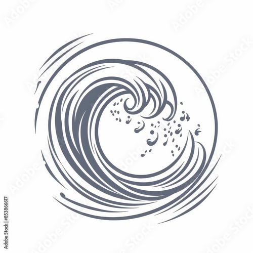 Wave line art design with a minimal style circle shape of the ocean sea