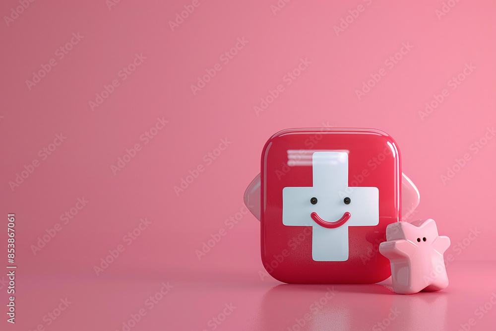 3D animated insurance character icon with a cross symbol, on a clean background 3D animated insurance character icon with a cross symbol, on a clean background
