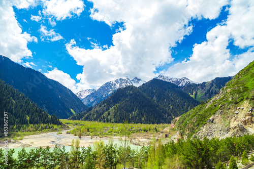 Picturesque mountain lake Issyk in Kazakhstan.